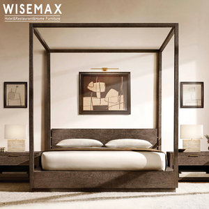 MEUBLES WISEMAX Chambre à coucher de style américain moderne en bois de chêne massif <span class=keywords><strong>Lit</strong></span> royal Queen Size <span class=keywords><strong>Lit</strong></span> à <span class=keywords><strong>baldaquin</strong></span> pour hôtel resort villa - Product Image 1