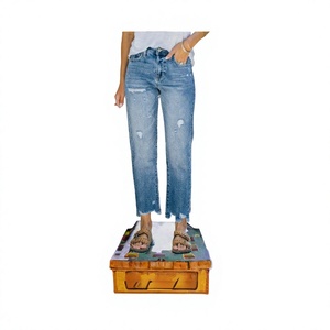 Jeans de Mezclilla para Mujer, Corte Recto Medio, Estilo Vintage, Desgastados y Rotos, Largo al Tobillo, Corte Regular, Estilo Casual de Verano, Tela de Algodón - Product Image 2