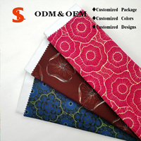 Kain Katun Poplin Organik Bermotif Bunga Merah Berpinggiran Emas untuk Gaun, Kemeja, Rok, dan Setelan Wanita dan Anak Perempuan