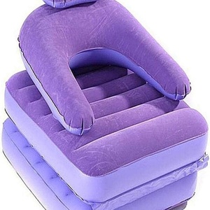 PVC Inflatable Folding Portable <b>Sofa</b> Chair Multi-functional Lazy Flocking <b>Single</b> Size Air <b>Bed</b> Mattress RV Purple Color - Product Image 2