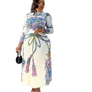 Abito da Sera Elegante Plissettato di Alta Qualità con Stampa Floreale, Taglie Forti, in Chiffon, Formale, Primavera-Autunno, Ecologico, Stile <span class=keywords><strong>Issey</strong></span> Miyake, Lunghezza Midi - Product Image 1