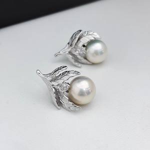 22368DIY Pearl Accessories S925 Silver Ear Nail Hollow <b>Holder</b> with 11-14mm Round Beads Fashionable Concealer <b>Earrings</b> - Product Image 4