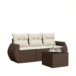 Ensemble de canapé de jardin en rotin brun 3 places avec pieds réglables, mobilier d'extérieur au design contemporain - Product Image 1