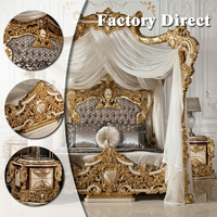 Ensemble de chambre à coucher de luxe de style européen classique néoclassique, lit et commode en acajou doré sculpté à la main en Turquie, personnalisable