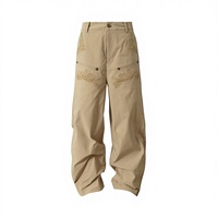 Pantalon de travail tendance en toile légère et respirante, style vintage urbain, coupe droite, taille élastique, boutons centraux, printemps-automne