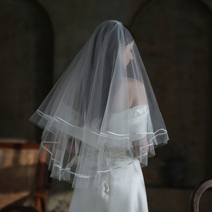 Europa e Stati Uniti atmosferico raso bordo sposa velo da sposa nuovo Super fata bianco doppio pomposo velo da sposa - Product Image 3