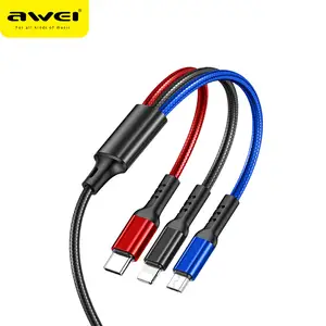 AWEI Cáp Sạc CL-971 Cáp Dữ Liệu Dây Bện Nylon 3 Trong 1 Cáp Sạc Nhanh Type-C Cho Iphone Android