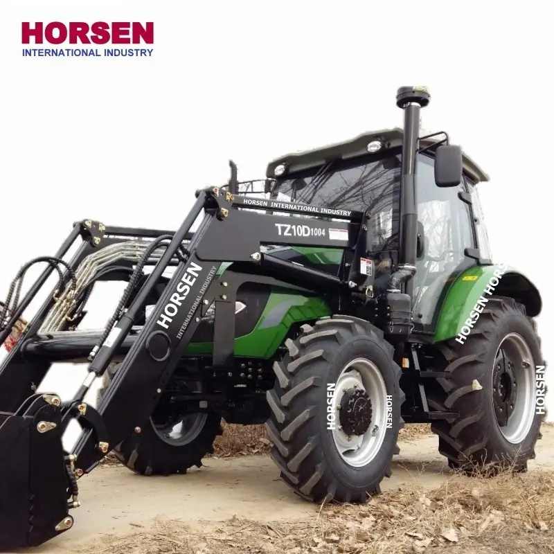 HORSEN fertigte hochwertige 100 PS 1004 Farm Wheel 4WD AC Kabinen traktor mit 4 in 1 Frontlader und Bagger lader zum Verkauf in China