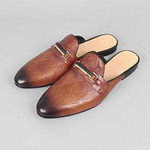 Mocassins en cuir véritable pour hommes, couleur café, semelle en caoutchouc, sans dos, confortables, respirants, mules à la mode, taille 38-47 - Product Image 1