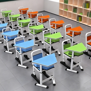 Meubles de classe scolaire modernes et écologiques de bonne qualité GUANGWEI, <span class=keywords><strong>table</strong></span> et chaise de groupe trapézoïdale, hauteur réglable pour les élèves - Product Image 1