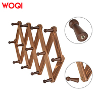 Porte-manteau mural extensible en bois brun WOQI, style accordéon, réglable, pour vêtements et chapeaux, idéal pour le salon, sacs et foulards écologiques