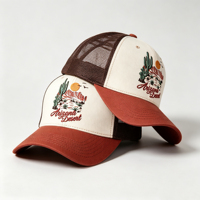 Gorra Trucker Personalizada con Bordado de Dos Tonos, Estilo Vintage, Transpirable, con Malla en la Parte Trasera y Diseño de Cactus, para Uso Casual al Aire Libre