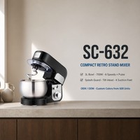 Batteur sur socle compact 3L 700W avec tête inclinable et fouet en acier inoxydable SS304 pour la pâtisserie familiale