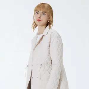 Spring autumn pressure grid pull rope diamond-type drawstring waist lattice women plaid trench coat