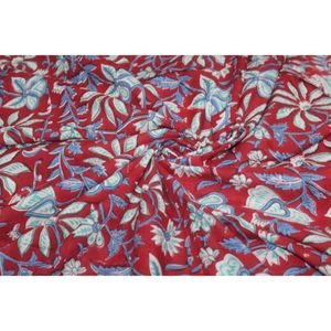 Tissu en coton imprimé floral rouge et bleu 110 GSM pour rideaux, couches, textiles de maison, sacs, accessoires au meilleur prix - Product Image 6