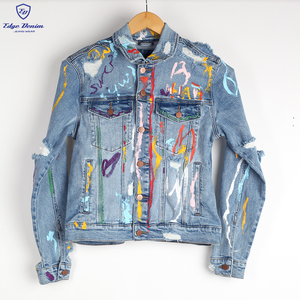 Kenar DENIM Denim özel nakış boya sıçramak mavi ceket özel nakış ceketler - Product Image 1