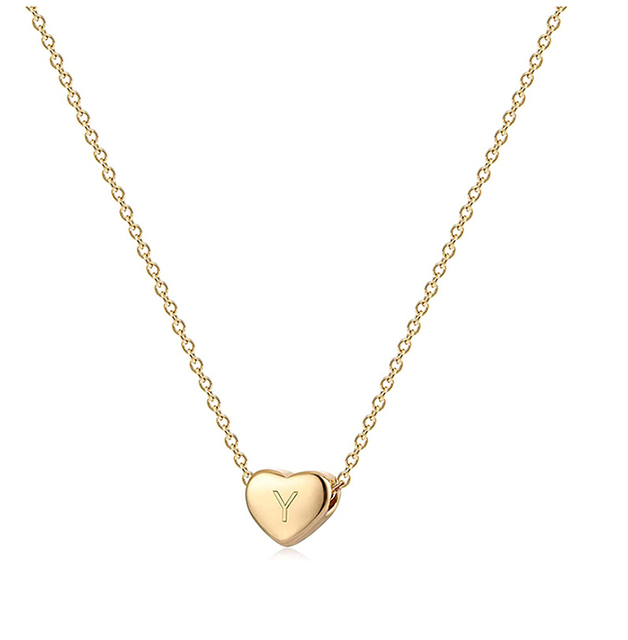 Initial Heart Necklace 925 Sterling Siver Necklace Pendant Jewelry Dainty Silver Custom Logo Opp Bag Women's Cable Chain 30 Pcs