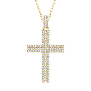 Fashion Eco-friendly <b>Copper</b> 14k Gold Filled Three Rows Insert Zircon Jewelry Party Cross Pendant Simple Necklaces for Women - Product Image 1