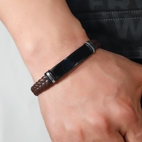 Bracelet à manchette en cuir tressé pour homme, bijou masculin en acier inoxydable, fait à la main, vente en gros, offre spéciale