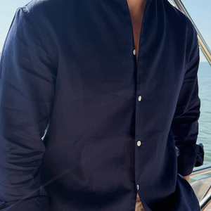 <span class=keywords><strong>Camicia</strong></span> Casual da Uomo Autunnale, Tinta Unita, Taglie Forti, <span class=keywords><strong>Marrone</strong></span> Scuro, con Colletto Rialzato, in <span class=keywords><strong>Lino</strong></span> a Maniche Lunghe - Product Image 5