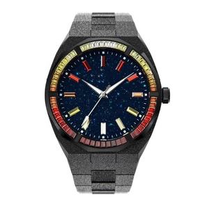 Роскошные японские кварцевые часы из нержавеющей стали с матовой звездой и пылью, мужские наручные часы в стиле хип-хоп, радужные часы со стразами - Product Image 6