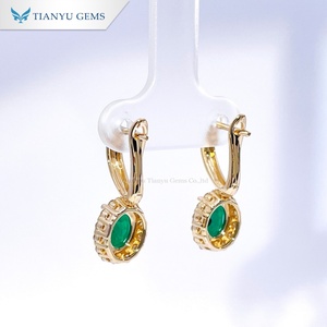 เครื่องประดับ Tianyu สีทอง14K ต่างหูระย้าหรูหราแบบคลาสสิกสำหรับผู้หญิงพร้อมจี้เพชรสีเขียวทรงไข่สีเขียวมรกต - Product Image 2