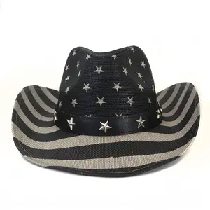 2024 venta directa de fábrica precio barato para hombre personalizado verano bandera sombrero de paja de vaquero al por mayor