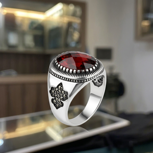 Handmade Natural Crystal Oval <b>Ring</b> | Traditional Gemstone <b>Rings</b> <b>for</b> <b>Men</b> Women Alloy 925 <b>Silver</b> Plated - Product Image 1