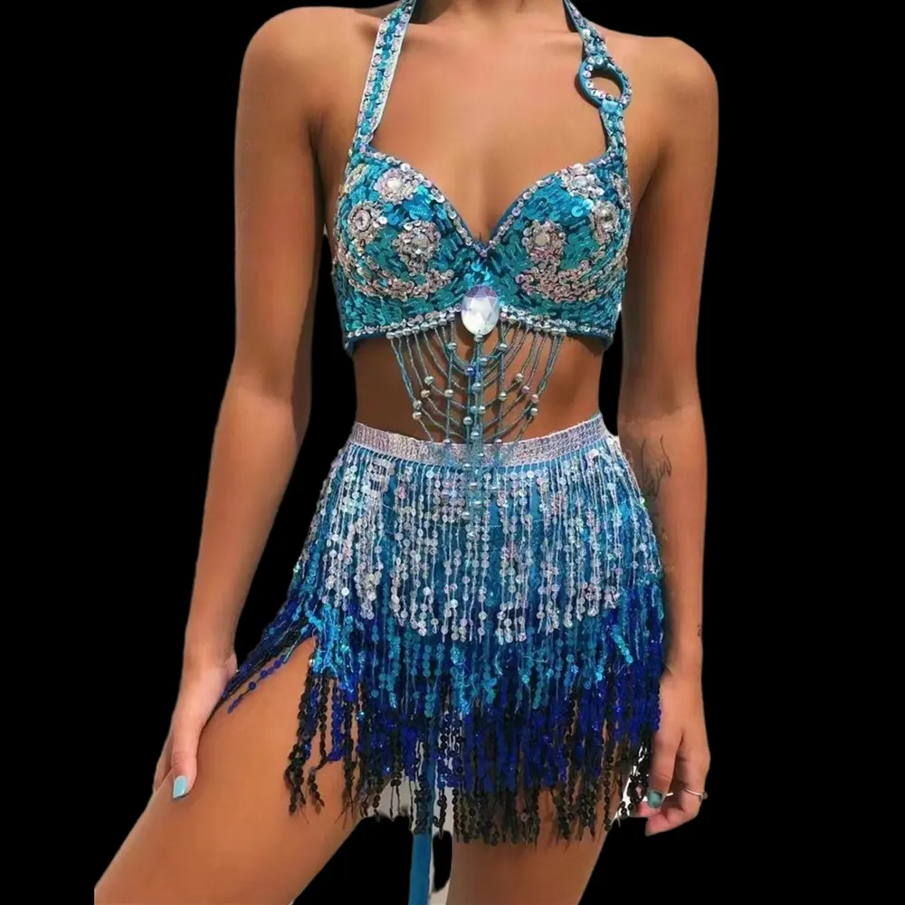 Sexy Sequin Fringes Short Skirts Music Festival Outfits Women Belly Dance Performance Costume Party Club Mini Tassel Skirts