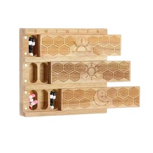 Boîte de rangement portable en bois pour médicaments avec couvercle coulissant, organiseur de pilules en bois massif pour capsules et comprimés, capacité 18L - Product Image 5