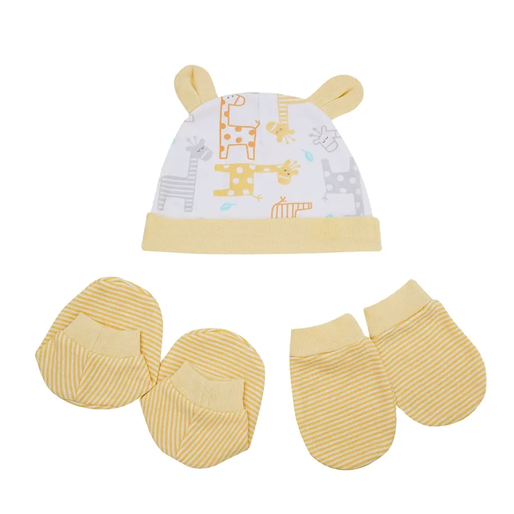 Conjunto de 3 piezas de algodón suave para recién nacido, conjunto de 3 piezas de guantes, calcetines y sombrero