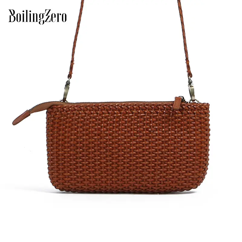 Women Handmade Genuine Leather Woven Handbag Mini Leather Cross Body Bags