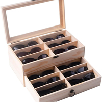 Zweistufige Holz-Brillenaufbewahrungsbox mit Transparentem Deckel 12-Fächer Sonnenbrillen-Präsentationsbox Schubladendesign Brillen-Organizer