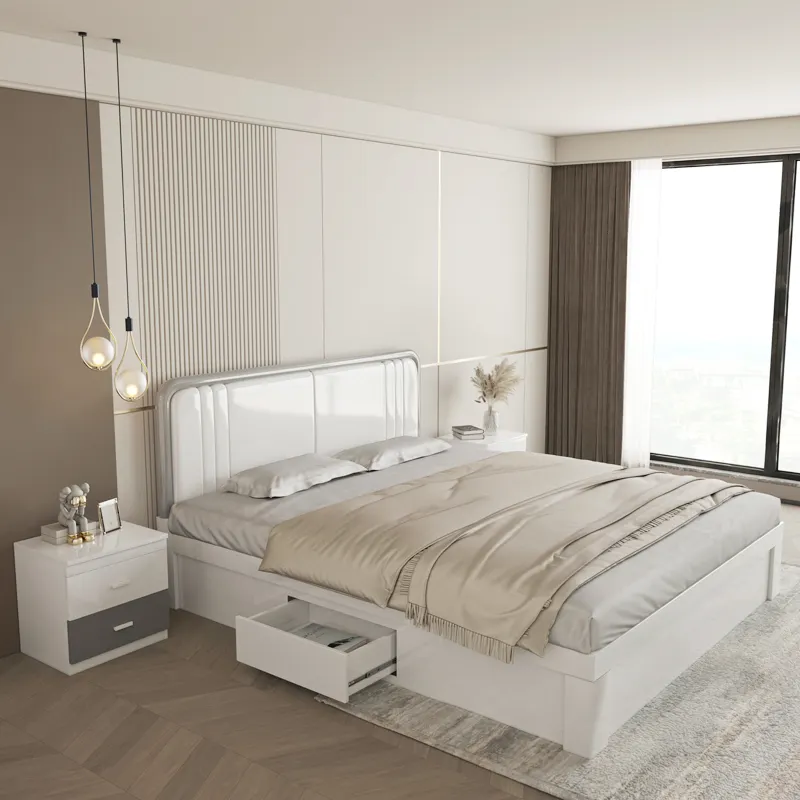 रानी आकार बेडरूम फर्नीचर सेट लकड़ी नॉर्डिक शैली रॉयल इतालवी बेडरूम सेट 1.5 M उच्च चमक बिस्तर कमरे में फर्नीचर बेडरूम सेट