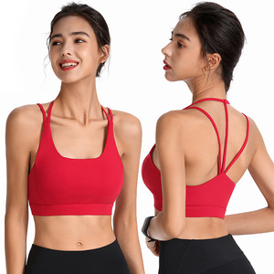 Sujetador con espalda descubierta y tirantes finos dobles asimétricos de Color personalizado Sujetador deportivo <span class=keywords><strong>Gitl</strong></span> con espalda cruzada Sujetador de yoga sólido a prueba de golpes sin costuras para mujer - Product Image 3