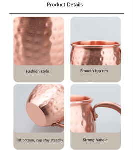 Mug à cocktail en cuivre pur Spot Moscow 350ml/500ml, qualité alimentaire, design rétro martelé, poignée de luxe, emballage en boîte, pour la maison et le bureau - Product Image 6
