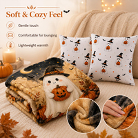 Ensemble de couvertures fantômes mignonnes pour Halloween, en flanelle douce et 2 housses de coussin, décoration de maison pour les fêtes, pour canapé, lit