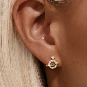 Boucles d'oreilles clous CANNER S925 en argent sterling, minimalistes, planète Saturne, fleurs de perles, étoile à quatre branches, élégantes - Product Image 3