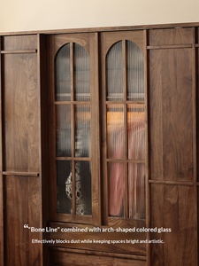 Armario con Puerta Corredera de Nogal Negro, Mueble de Dormitorio Nórdico Multifuncional de Madera Maciza, Armario de Almacenamiento de Ropa Personalizable - Product Image 3