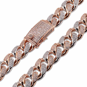 Amazon hiphop glacé cz 18k plaqué or chaîne de lien cubain nouveau or rose 14mm cz Cubain chaîne de conception pour les hommes - Product Image 1