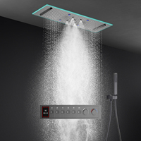 Ensemble de douche thermostatique WEIHAO gris anthracite avec affichage numérique, six sorties, pommeau de douche rectangulaire LED et panneau de commande mural