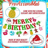 Bannière Joyeux Noël et Joyeux Anniversaire, Décorations de Fête Hawaïenne, Décorations de Fête Tropical d'Été Noël Flamant Rose Ananas Plage
