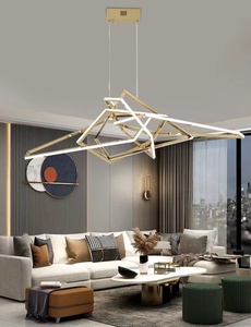 Postmoderne, einfach geformte Linien lampen Luxury Art Geometric verdrahteter Kronleuchter mit doppelter Höhe - Product Image 4