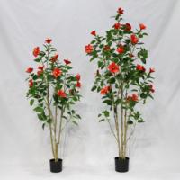 Arbre d'hibiscus artificiel de 150 cm, fleurs rouges, plante artificielle en pot pour la décoration de la maison, du jardin, du patio, intérieur et extérieur
