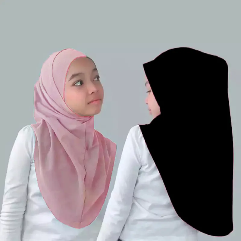 Ensemble de 2 pièces en Jersey pour enfants, Hijab instantané uni pour filles, écharpe douce en coton de haute qualité