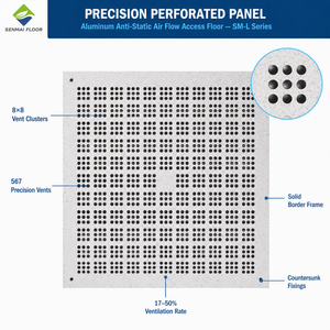 Plancher surélevé moderne en alliage d'aluminium antistatique avec panneaux de <span class=keywords><strong>ventilation</strong></span> et trous d'aération, pour hôpitaux, ateliers et serveurs (ESD) - Product Image 2