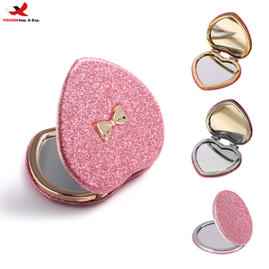 Wholesale <b>Glitter</b> Butterfly-shaped Folding Mirror Print logo Double Sided Travel Compact Pocket Cosmetic Mirror Custom Logo GZ - Product Image 1