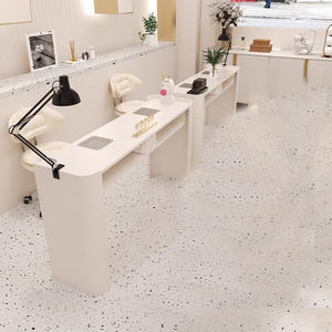 Mesa de Manicura de Lujo Moderna de Metal Blanco con Estaciones Dobles para Salones de Belleza y Salas de Estar - Product Image 4