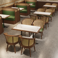 Meubles de restaurant à thème, tables et chaises en rotin tressé, tables à manger en marbre et canapés en bois pour restaurants commerciaux