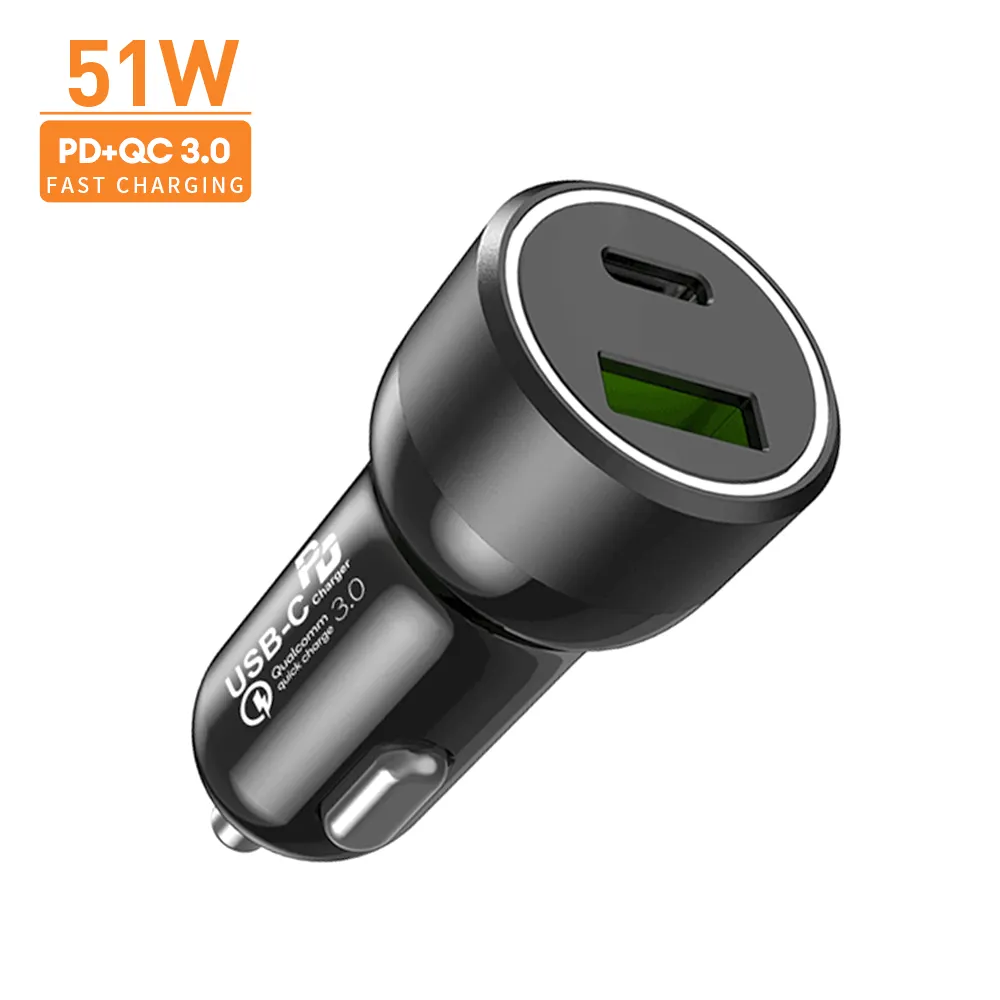 VINA 51W Dual Ports USB C Car Charger for iPhone 12 Pro Max for Samsung for iPad And More